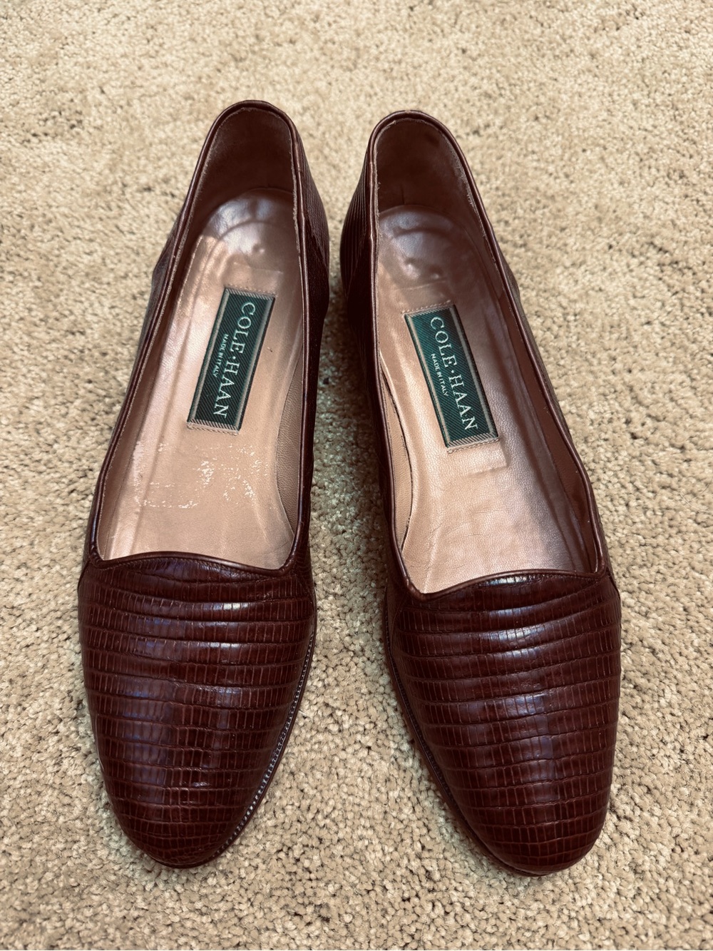 Cole Haan Dark Brown Textured Leather Loafers